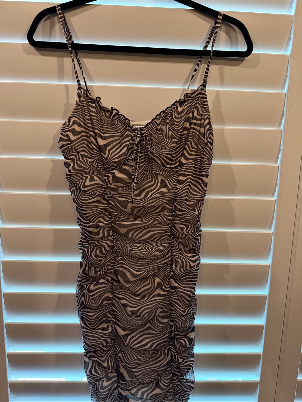 Divided Black & White Zebra Ruched Slip Dress